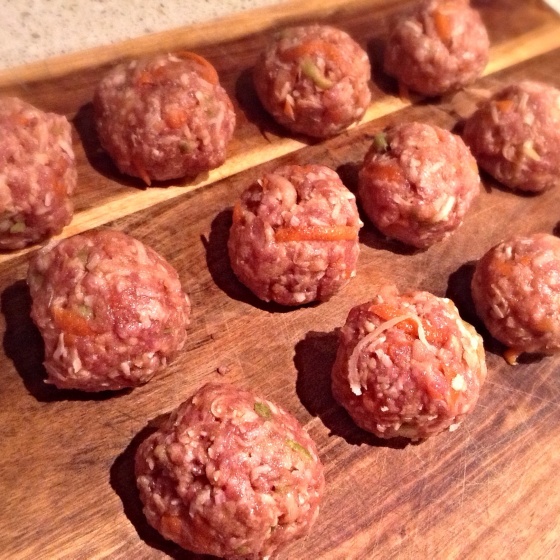 Meatballs rolled & ready to fry